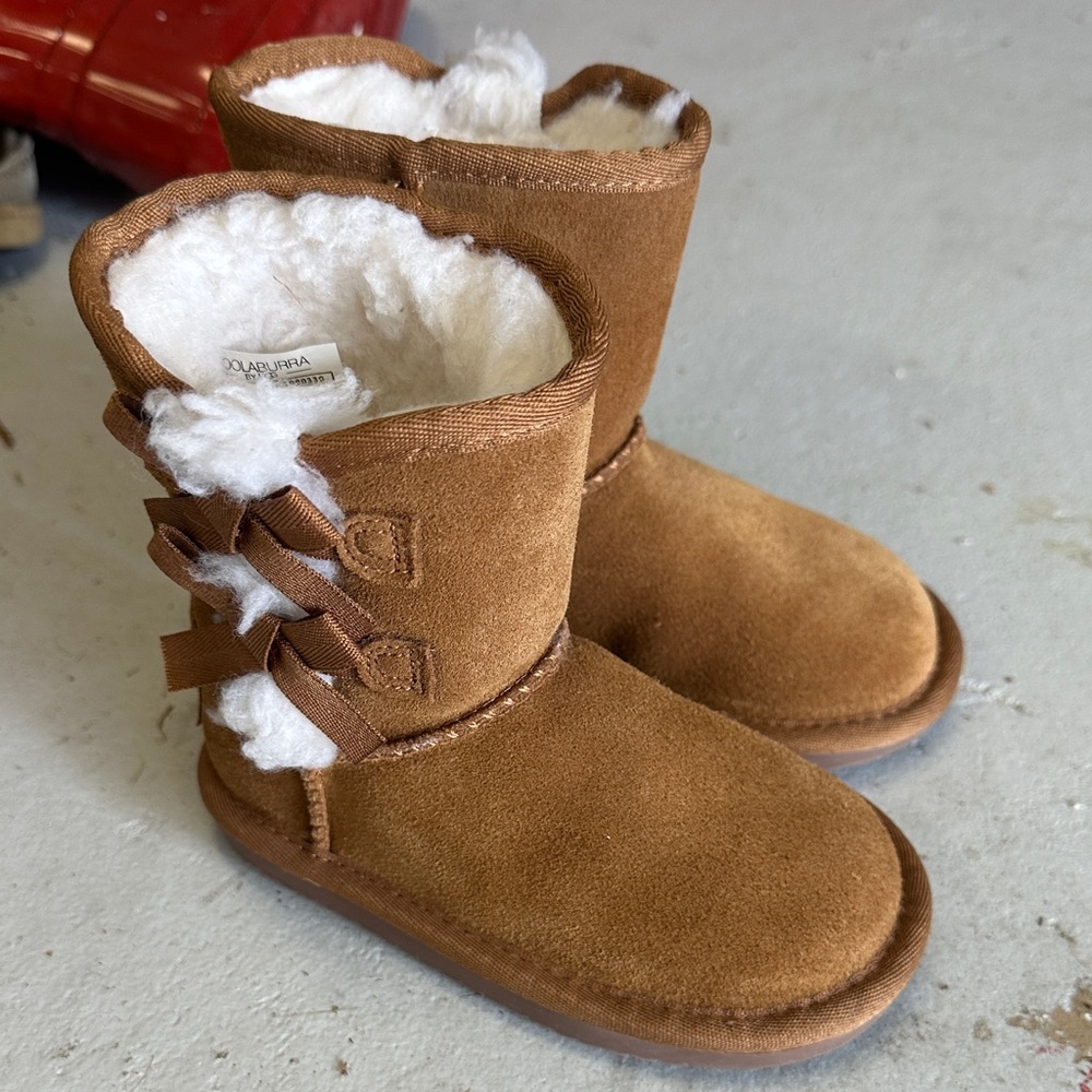 Koolaburra Tan Suede Boots with Fur Trim
